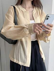 DAZY Women's Casual Solid Color Jacket, Spring/Summer - Apricot - View 5