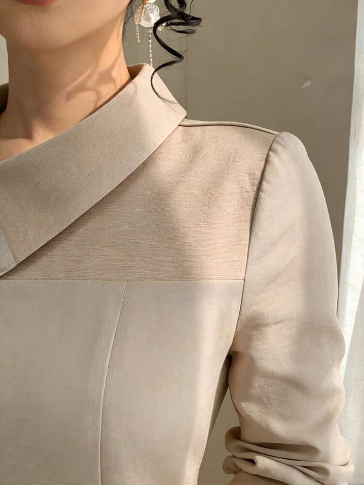 Women's Solid Color Long Sleeve Button Design Casual Commuter Shirt