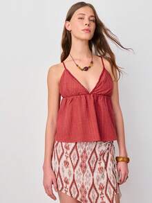 Nöista Strappy Top Features A V-Neckline With A Braid Trim Along The Straps And Bust. Spring, Summer, Formal Event, Easter, Spring, Summer. - Red - View 1