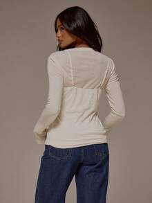 MUSERA Long Sleeve Vest Double Layer Longline Top Spring Summer Cute Cosy Cottage Core Spring Dew Spring Outfit Easter - Apricot - View 2
