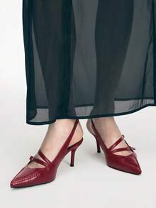 Mnmlis Simple Solid Color Casual Commuter Office Pointed Slingback Women's High Heel Sandals - Burgundy - View 2