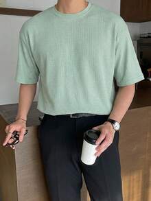 DAZY 薄荷绿短袖纹理面料男士T恤，夏季 - 薄荷綠 - 查看 3