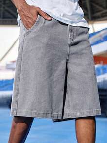 EVRINFINITE 男士休闲牛仔5英寸刺绣印花短裤，夏季时尚 - 灰色 - 查看 2