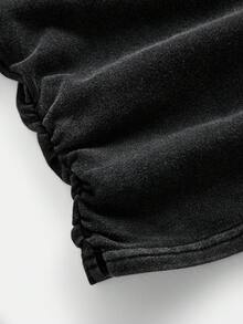 Girlism Conjunto de 2 piezas para niñas preadolescentes, camiseta de manga corta ajustada con bordado de letras emparejada con pantalones de punto de pierna ancha suelta - Negro - Ver 6