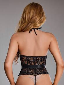 SpicyHot 2件套女士性感蕾丝文胸和丁字裤套装 - 黑色 - 查看 7