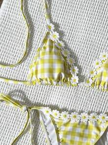 Swim Mod Women's Spring/Summer Random Plaid Print Halter Ruffled Bikini Set - Multicolor - View 4