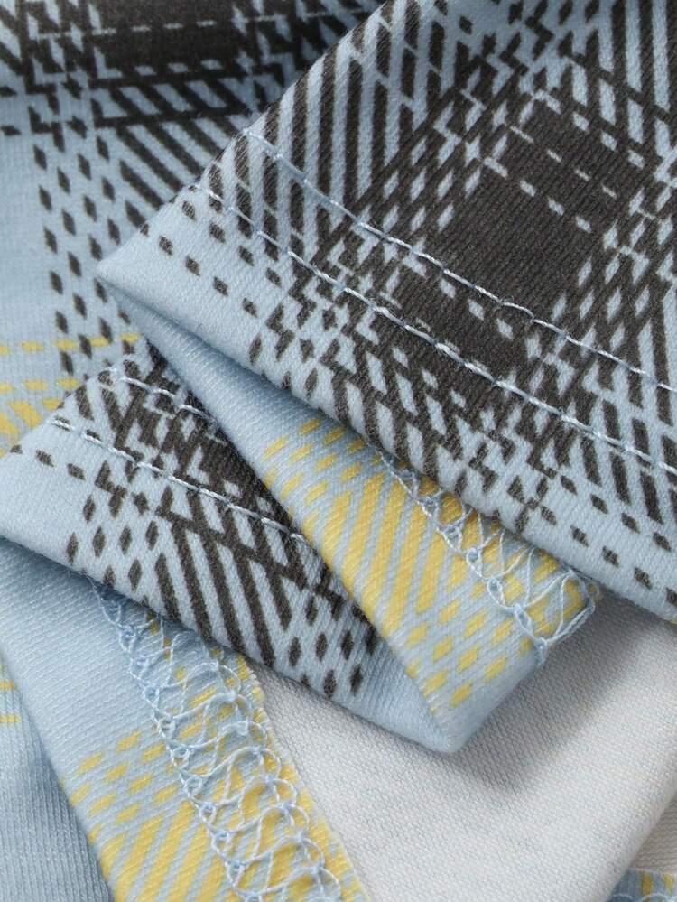 Letter Woven Label Decor Loose Plaid Women Pajama Set