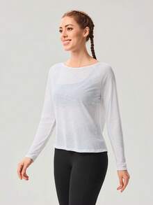 OutZeal Gym Top Summer Outfit Women Sports Tee Solid Color Summer Spring Yoga Casual Pilates Cut-Out Backless Lightly Sheer Cover‑Up Active Tops - White - View 8