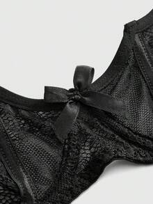 ROMWE Goth 暗黑哥特风蝙蝠蕾丝花卉文胸和无钢圈文胸 - 黑色 - 查看 3