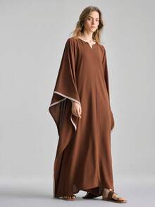 Ontre 2026春夏棕色长袖宽松喇叭连衣裙，适合现代都市派对、返校季、休闲波西米亚风夏季穿搭、复活节优雅派对礼服、婚礼宾客礼服、办公室通勤装。 - 棕色 - 查看 1