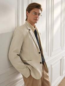Officeau 男士杏色涤纶西装外套，常规版型，长袖，带口袋，米色，男士西装，男士经典服装，男士时尚西装外套，男士休闲西装，修身款，奶油色西装 - 杏色 - 查看 5