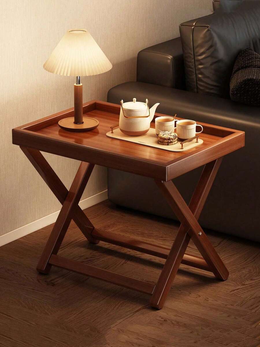1 Piece Of 40cm Long Foldable Portable Bamboo Coffee Table With Acrylic Rainbow Tabletop, Suitable For Indoor Living Room Or Outdoor Picnic - Multicolor - View 1