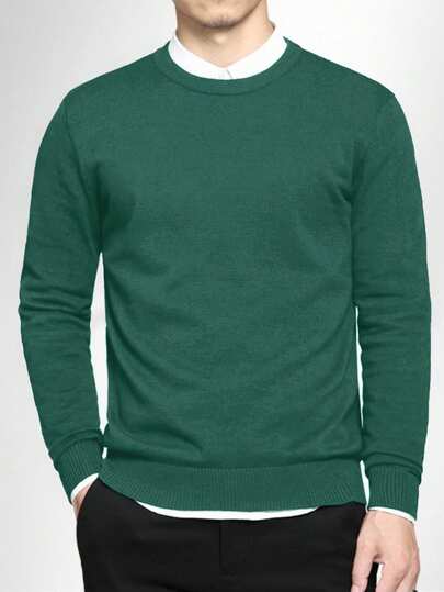 Manfinity Mode 男士纯色圆领长袖休闲套头毛衣，秋冬