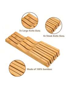 1 Household Drawer Knife Holder, Bamboo Knife Holder, Can Hold 7 Knives, Kitchen Drawer Knife Storage Box, Knife Drawer Storage Box, Drawer Plug-In, Drawer Knife Holder - Khaki - View 6