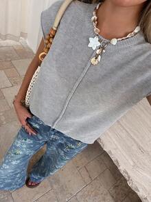 DAZY 女士圆领修身无袖针织上衣 - 灰色 - 查看 3