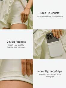 GLOWMODE 柔软摆动式内置短裤侧袋撞色饰边圆领超低腰褶裥露背网球连衣裙高尔夫匹克球日常休闲装 - 白色 - 查看 5