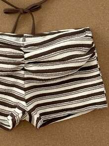 Swim Vcay 女士休闲度假沙滩派对极简挂脖条纹比基尼泳装，春夏款，情人节，复古风 - 彩色 - 查看 5