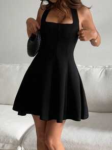 DAZY Abito a fascia nero, senza schienale, con lacci, aderente, da indossare come sottoveste, casual, dolce, adatto per festival musicali, feste, matrimoni, cocktail, occasioni formali ed eleganti, mini abito da donna per primavera ed estate - nero - Visualizzare 13
