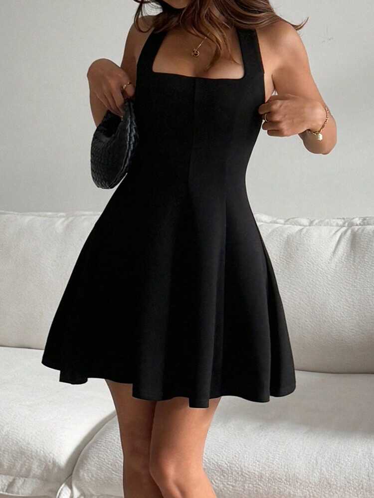 Spring & Summer Black Spaghetti Strap Backless Tie Strap Bodycon Slip Dress, Casual Sweet Girl Music Festival Party Wedding Cocktail Formal Elegant Commute Mini Dress For Women