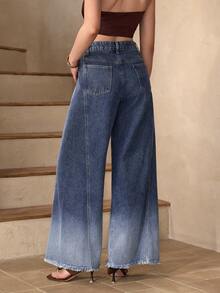 Selenza 女士休闲百搭日常口袋纽扣喇叭裤 - 藍色 - 查看 2