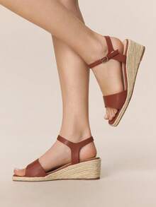 Styleloop Women's Platform Wedge Sandals, Woven Fabric, Rope Heel, Design, Vacation Style Essential, Bohemian Vibe, Music Festival, Party Outfit, American Retro Style, Vacation Wear, Vacation Outfits Travel Essentials Summer Shoes - Brown - View 2