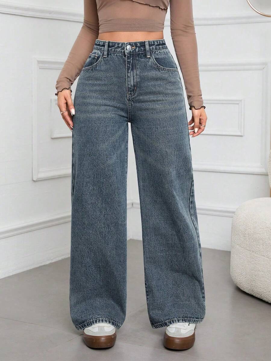 Rivivi Straight Leg Loose Casual Everyday Wear Jeans - Brown - View 1