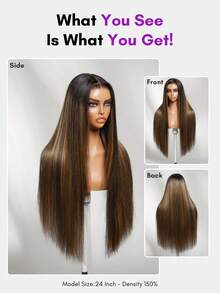 ALL READY WIG Tóc giả 100% tóc thật, kiểu Balayage, màu nắng tự nhiên, kích thước 13x4, ren trước, kiểu Yaki thẳng, có dây rút, đã được cắt tỉa và tẩy màu sẵn, dễ sử dụng, luôn sẵn sàng, ren thoáng khí, phù hợp với mọi kích cỡ đầu, ren trong suốt. - SNATURAL/30 - Xem 5