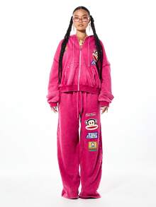 SUMWON X PAUL FRANK SUMWON WOMEN Áo nỉ nữ dáng rộng có mũ trùm đầu với dây rút và túi giữa, in hình nhân vật hoạt hình, thích hợp mặc thường ngày vào mùa thu đông. - Hồng - Xem 5