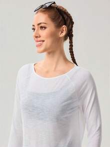 OutZeal Gym Top Summer Outfit Women Sports Tee Solid Color Summer Spring Yoga Casual Pilates Cut-Out Backless Lightly Sheer Cover‑Up Active Tops - White - View 6