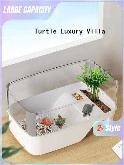 1pc Turtle Tank With Basking Platform, Special Fish Tank For Raising Red-Eared Sliders, Suitable For Villas, Living Rooms, Small Homes, And Houses.