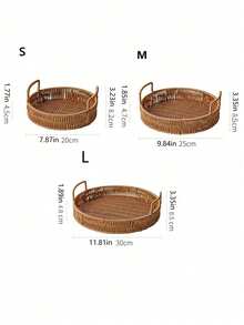 1/3 Sets Of Imitation Rattan Woven Trays, Picnic Fruit Zero Food Basket, Double Ear Rattan Woven Basket, Wooden Handle Decorated Willow Tray, Convenient For Holding Cookies, Snacks, Fruits, Home Decoration, Party Decoration, Storage Rack Basket - Multicolor - View 12