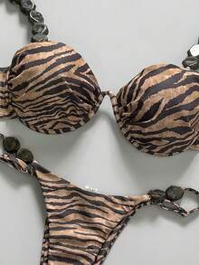 Swim Chiccia 女士春夏豹纹随机串珠细肩带比基尼套装 - 彩色 - 查看 4