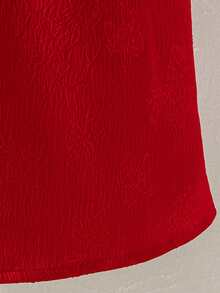 Elladie kids 1pc Girls Summer New Loose Fit Collar Rhinestone Floral Design Cap Sleeve Mesh Back Straight Dress, Simple Yet Fashionable And Elegant Princess Style - Red - View 10