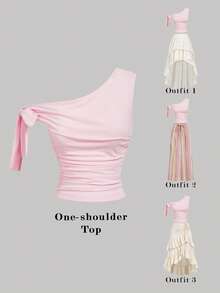 SHEIN MOD 女士粉色蝴蝶结修身弹力上衣 - 粉色 - 查看 2