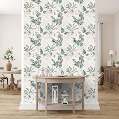 1 rulle självhäftande tapet med tropisk palm och bananblad, bohemisk stil, vattentät, avtagbar, självhäftande vinyltapet, lämplig för renovering, vardagsrum, matsal, sovrum, väggdekoration, skrivbord, skåp, nischdekoration, kan klippas, enkel att installera