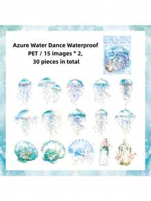 5pcs Set Ocean Waltz Jellyfish Sticker Pack, Cross-Border PET Waterproof Stickers, High-End Aesthetic Journal Decorative Stickers - suit - View 5