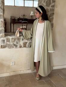 DAZY Tween flickor lös passform lång kofta med kantdetalj, höst - Grön - Visa 2