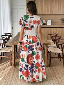 Elouméa 女士植物印花撞色主教袖修身连衣裙 - 彩色 - 查看 4