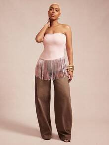 Vixey High Waist Slant Pocket Casual Barrel Leg Jeans - Brown - View 2