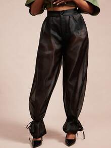 Vixey 透明欧根纱高腰束口灯笼裤 - 黑色 - 查看 3