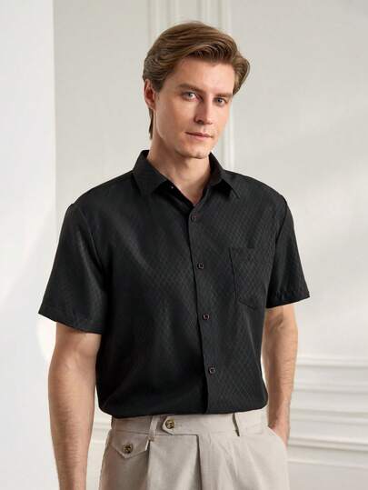 Officeau Camisa casual de verano de unicolor con botones delanteros (corte aleatorio) - Camisas de vestir de manga corta para hombres, camisas casuales de negocios para hombres, camisas de vestir de manga corta para hombres, camisas de vestir negras para hombres, camisas elegantes para hombres