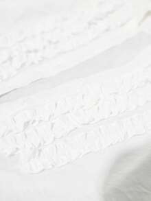 Aveloria Modichic 新款纹理褶皱荷叶边V领修身白色衬衫，优雅复古风格，长袖，适合通勤、日常穿着、正式会议、艺术聚会、下午茶约会、简约场合。 - 白色 - 查看 6