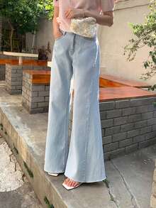 DAZY Quần jean nữ denim mài bạc màu, kiểu dáng thường ngày, có túi và cúc. - Rửa nhẹ - Xem 1