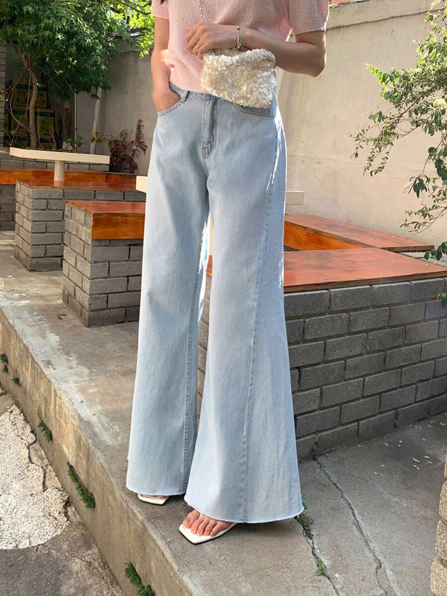 DAZY Quần jean nữ denim mài bạc màu, kiểu dáng thường ngày, có túi và cúc. - Rửa nhẹ - Xem 1