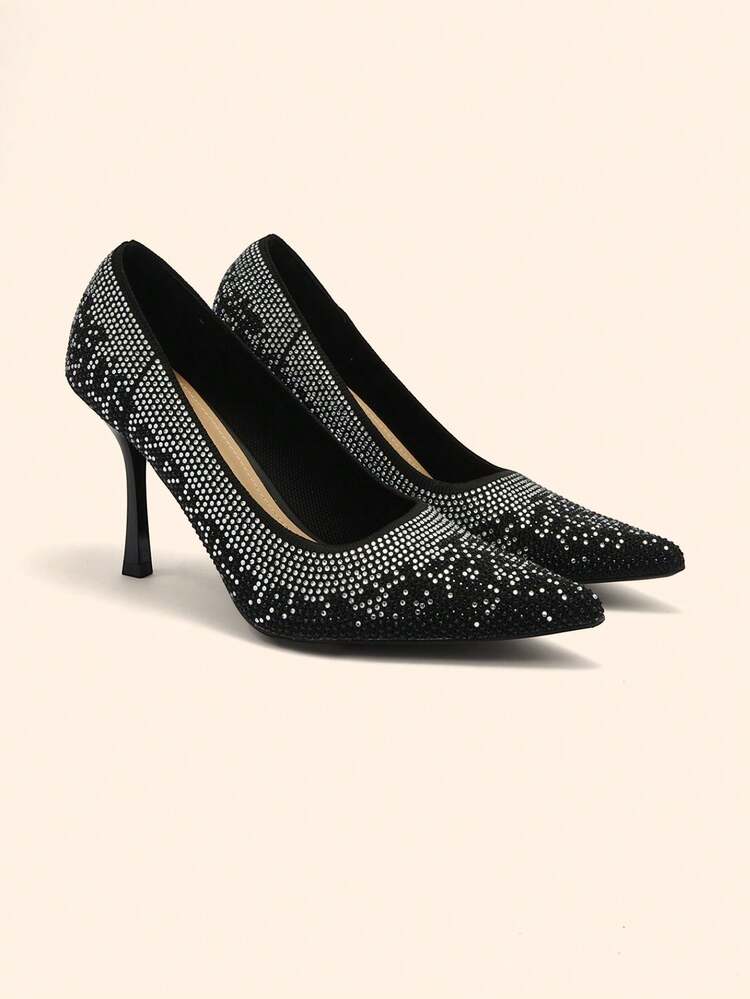 CUCCOO BASICS Women's Pointed Toe Rhinestone Design Elegant High Heels Spring Shoes