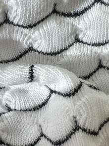 Swim Vcay Conjunto de bikini de mujer con cuello de halter, decoración de metal y tela de jacquard, para verano - Blanco y Negro - Ver 7