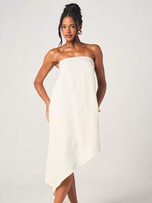 MISSGUIDED Women's Strapless Asymmetrical Draped Mini Dress With Side Ruffle Detail Elegant Cocktail Party Summer Wedding Guest Outfit - Yellow - View 3