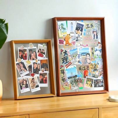 1 件装双面木质相框，可放置于桌面或悬挂于墙面，配有亚克力面板，适合展示照片和植物标本。采用天然木纹饰面，设计简约。是节日礼物、毕业纪念品、书架装饰、家居点缀或生日礼物的理想之选。