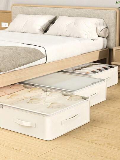 Reinforced Dustproof Bed Base Storage Box With Handle, Suitable For Storing Quilts, Blankets, Bedding, Pillows, And Other Bedroom Accessories.