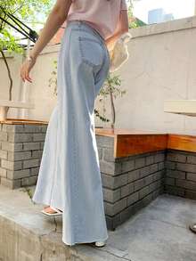 DAZY Quần jean nữ denim mài bạc màu, kiểu dáng thường ngày, có túi và cúc. - Rửa nhẹ - Xem 7